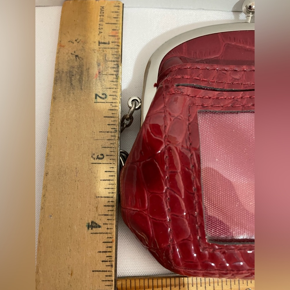 Liz Claiborne Red Silver Textured Coin Change Purse Wallet keyring ID holder - Picture 5 of 5